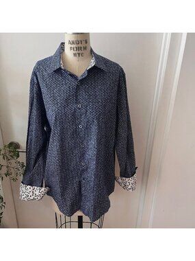 ROBERT GRAHAM Navy and White Paisley Men's Button Down Size XL
